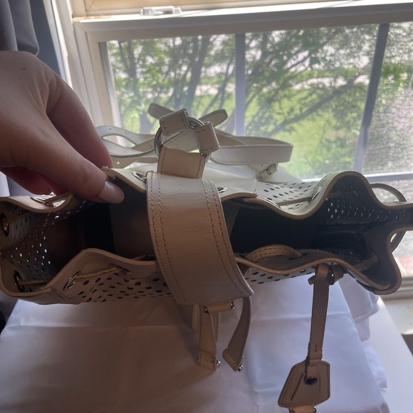 Olivia Harris Tribeca White Perforated Leather Zipper Backpack Bag Purse - Picture 11 of 16